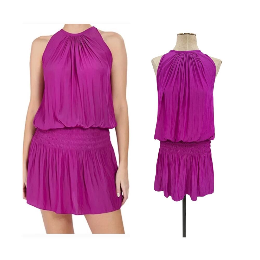 Ramy Brook Paris Sleeveless Smocked Mini Dress‎ Purple Magenta Size Medium